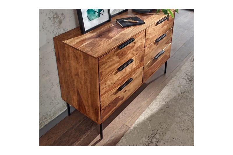 Sideboard Wohnling Massivt trä 117 cm 6 lådor filigrant metallben lantligt stil - Förvaring - Förvaringsmöbler - Skänkar & sideboards