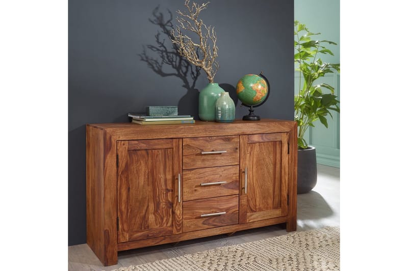 Sideboard Wohnling Massivt trä 118 x 40 cm 2 dörrar 3 lådor lantstil - Möbler - Vardagsrum - Soffbord & vardagsrumsbord - Sidobord & lampbord