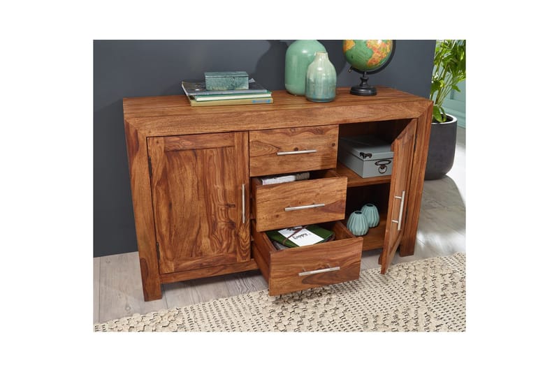 Sideboard Wohnling Massivt trä 118 x 40 cm 2 dörrar 3 lådor lantstil - Möbler - Vardagsrum - Soffbord & vardagsrumsbord - Brickbord