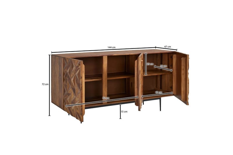 Sideboard Wohnling Massivt trä 3D geometrisk front 144 cm Industriell - Förvaring - Förvaringsmöbler - Skänkar & sideboards