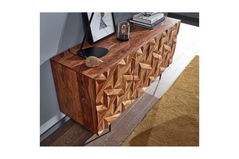 Sideboard Wohnling Massivt trä 3D geometrisk front 144 cm Industriell - Förvaring - Förvaringsmöbler - Skänkar & sideboards
