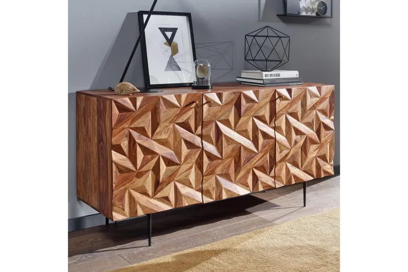 Sideboard Wohnling Massivt trä 3D geometrisk front 144 cm Industriell - Förvaring - Förvaringsmöbler - Skänkar & sideboards