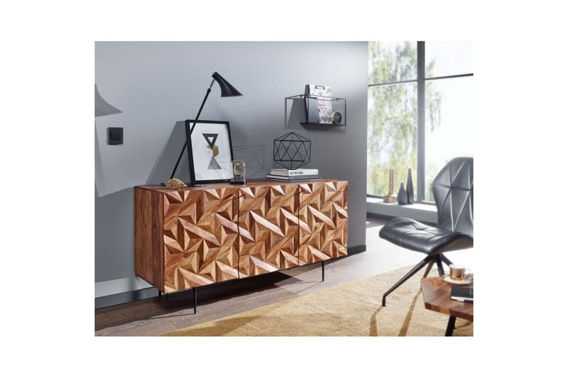 Sideboard Wohnling Massivt trä 3D geometrisk front 144 cm Industriell - Möbler - Vardagsrum - Soffbord & vardagsrumsbord - Brickbord