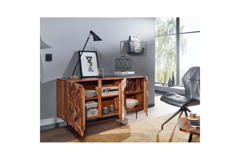 Sideboard Wohnling Massivt trä 3D geometrisk front 144 cm Industriell - Möbler - Vardagsrum - Soffbord & vardagsrumsbord - Brickbord