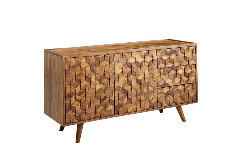 Sideboard Wohnling Massivt trä 3D kub-look front 138 cm Lantlig stil - Möbler - Vardagsrum - Soffbord & vardagsrumsbord - Brickbord