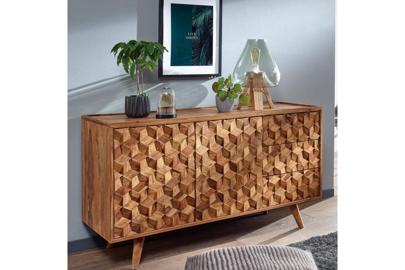 Sideboard Wohnling Massivt trä 3D kub-look front 138 cm Lantlig stil - Möbler - Vardagsrum - Soffbord & vardagsrumsbord - Brickbord