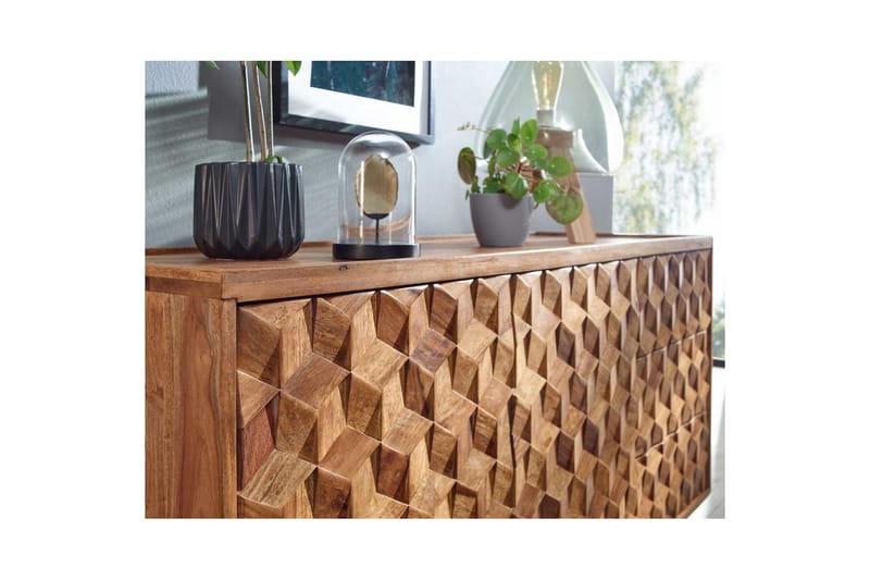 Sideboard Wohnling Massivt trä 3D kub-look front 138 cm Lantlig stil - Möbler - Vardagsrum - Soffbord & vardagsrumsbord - Brickbord