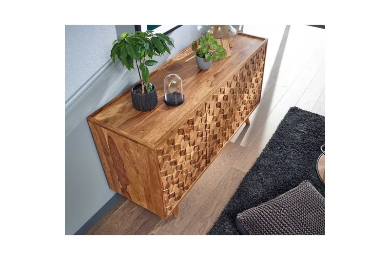 Sideboard Wohnling Massivt trä 3D kub-look front 138 cm Lantlig stil - Förvaring - Förvaringsmöbler - Skänkar & sideboards