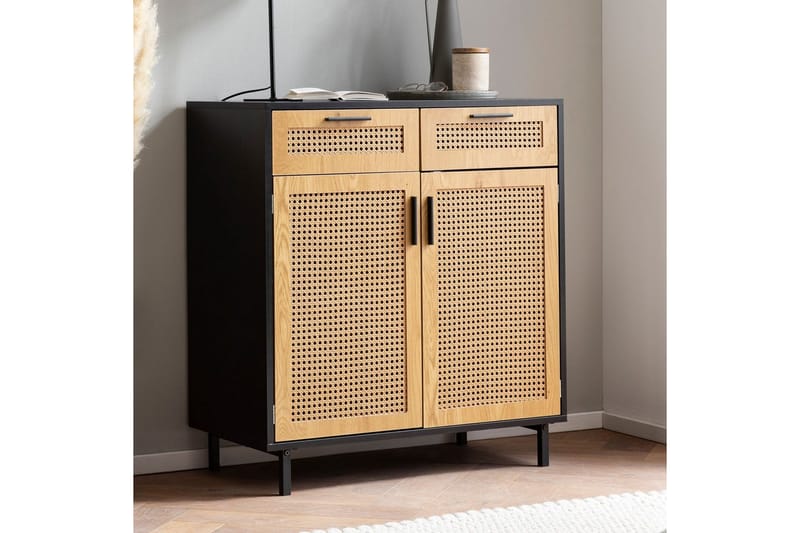 Sideboard Wohnling Melaminbelagd MDF 80 cm 2 dörrar 2 lådor med wienerflätning modern - Möbler - Vardagsrum - Soffbord & vardagsrumsbord - Brickbord