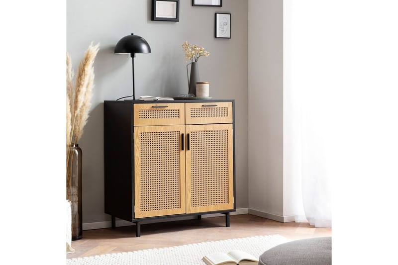 Sideboard Wohnling Melaminbelagd MDF 80 cm 2 dörrar 2 lådor med wienerflätning modern - Möbler - Vardagsrum - Soffbord & vardagsrumsbord - Brickbord