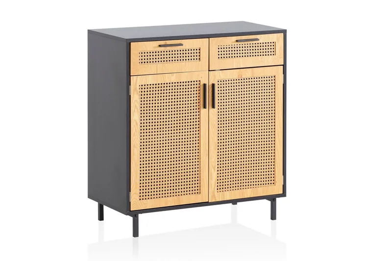 Sideboard Wohnling Melaminbelagd MDF 80 cm 2 dörrar 2 lådor med wienerflätning modern