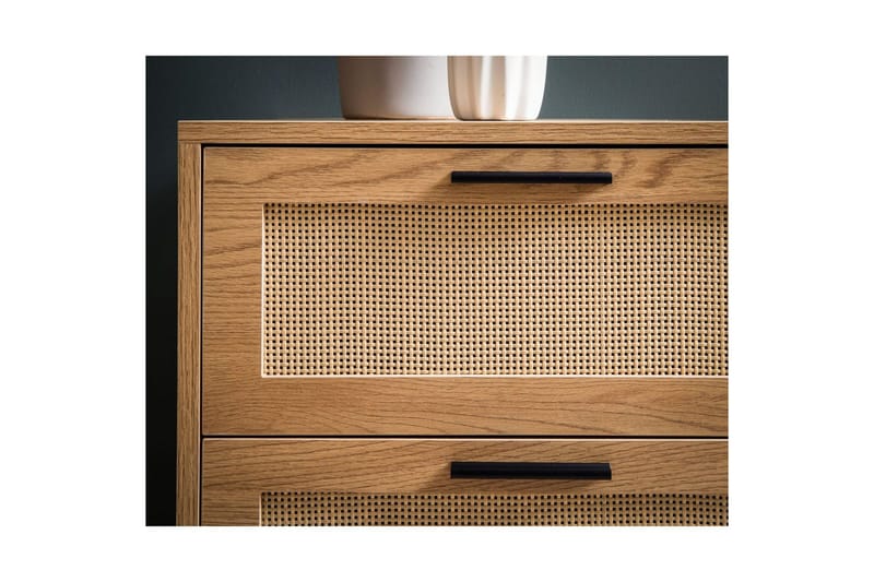 Sideboard Wohnling Melaminbelagd MDF-ekoptik, 3 lådor, 1 dörr med rottingfront Modern - Möbler - Vardagsrum - Soffbord & vardagsrumsbord - Sidobord & lampbord