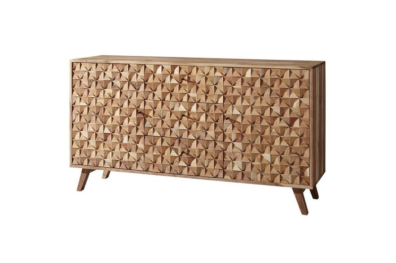 Sideboard Wohnling Rewa Solitt Trä 160 cm med Kubisk Front 2 Dörrar 3 Lådor Lantligt
