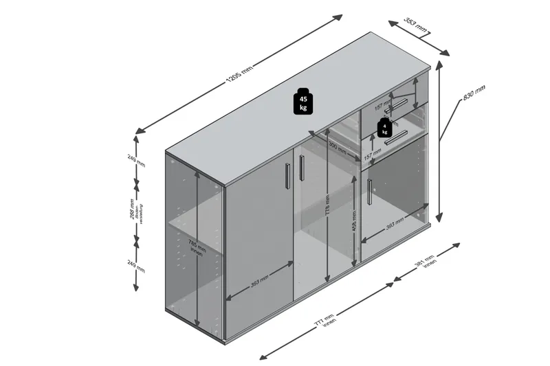 Albi Skänk 121 cm - Grå/Vit - Förvaring - Förvaringsmöbler - Skänkar & sideboards