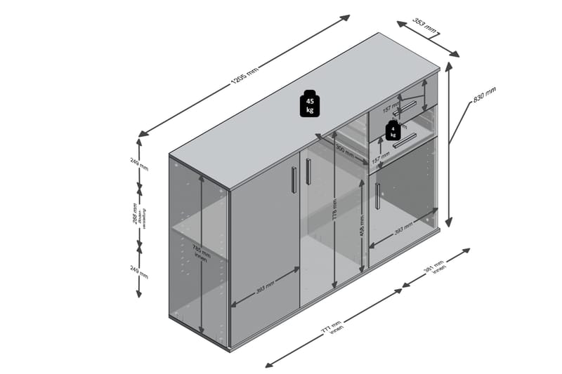 Albi Skänk 121 cm - Grå/Vit - Förvaring - Förvaringsmöbler - Skänkar & sideboards