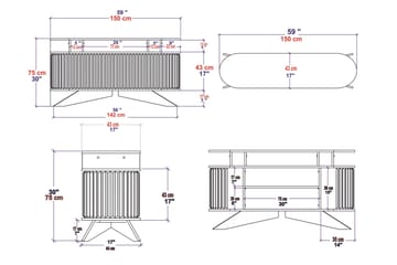 Andifli Sideboard 43x75x150 cm - Ek - Förvaring - Förvaringsmöbler - Skänkar & sideboards