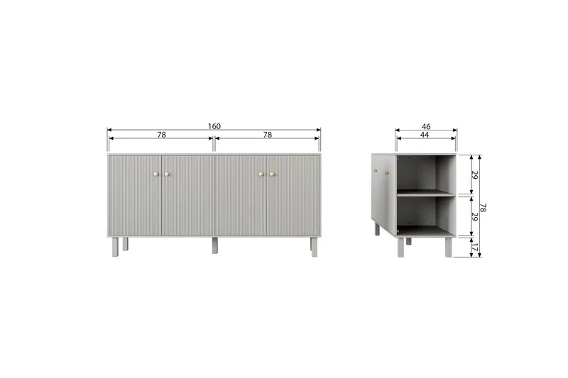 Antonie Sideboard 46x160 cm - Grå - Förvaring - Förvaringsmöbler - Skänkar & sideboards