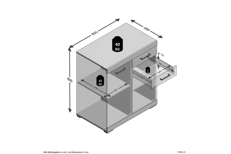 Bristol Skänk 80 cm 2 Luckor 2 Lådor - Ljus Ek - Förvaring - Förvaringsmöbler - Skänkar & sideboards