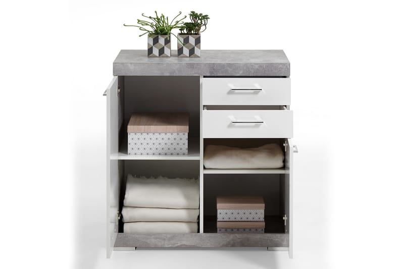 CAJA Skänk 80 2 Luckor 2 Lådor Vit/Betong - Förvaring - Förvaringsmöbler - Skänkar & sideboards