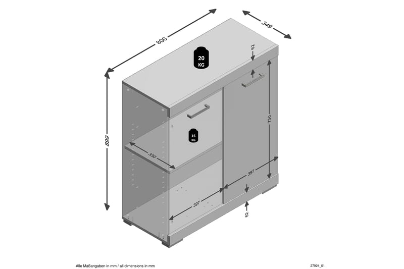 CAJA Skänk 80x90x35 2 Luckor Ljus Ek - Förvaring - Förvaringsmöbler - Skänkar & sideboards