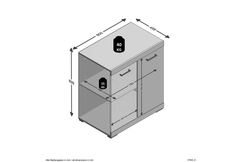 CAJA Skänk 80x90x50 2 Luckor Vit/Betong - Vit/Grå - Skänkar & sideboards