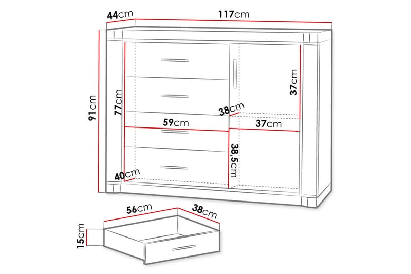 DALLAS Skänk 117x43,5x91 cm - Beige/Grå - Skänkar & sideboards