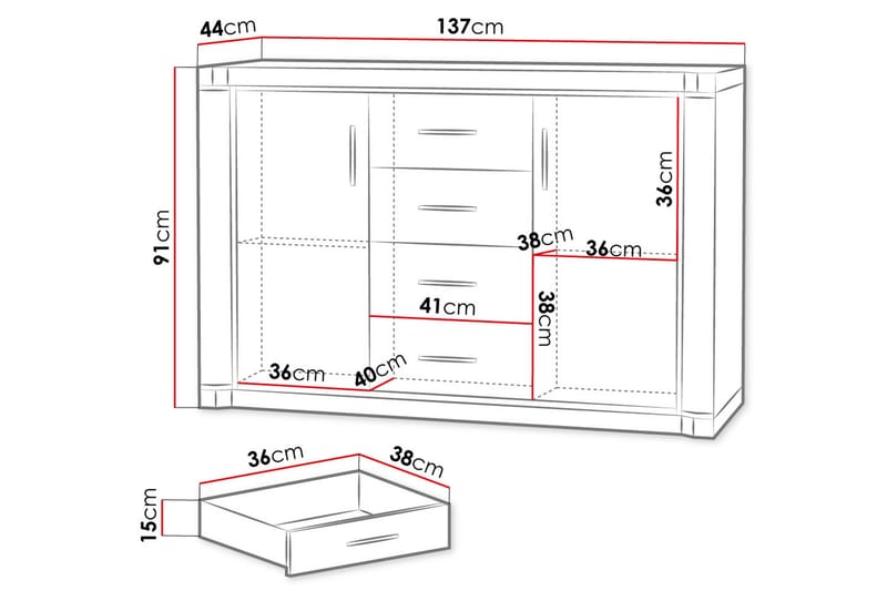 DALLAS Skänk 137x43,5x91 cm - Beige/Grå - Skänkar & sideboards