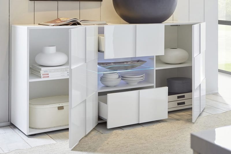 Dama Sideboard 181 cm med Lådor - Vit Högglanslack - Förvaring - Förvaringsmöbler - Skänkar & sideboards