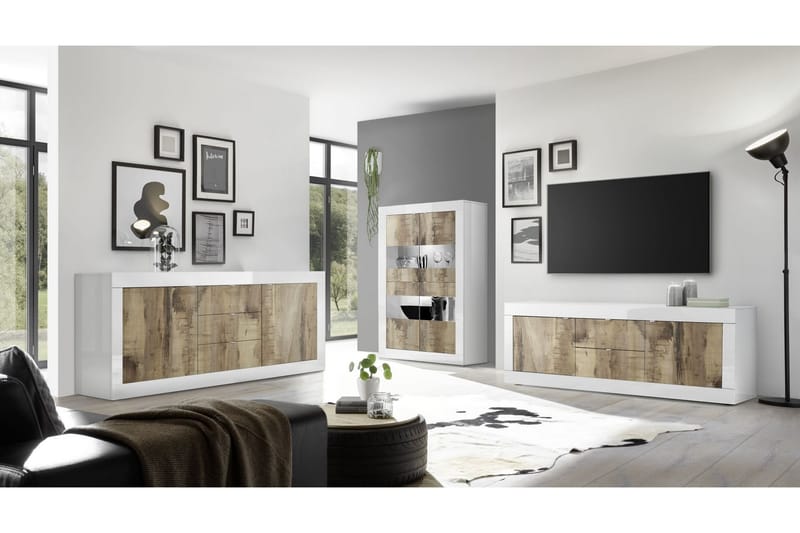 DINAMI Sideboard 210x43 cm Vit Högglans - Förvaring - Förvaringsmöbler - Skänkar & sideboards