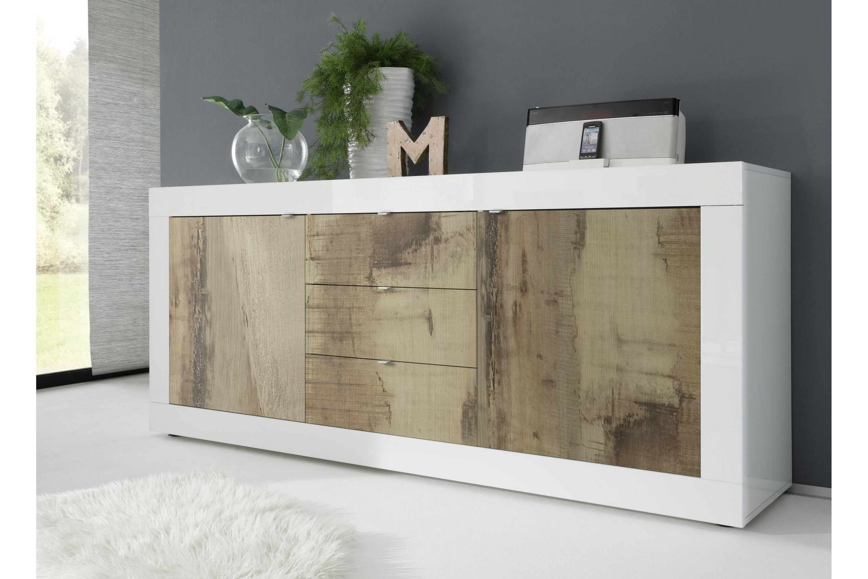 dinami sideboard 210x43 cm vit högglans -