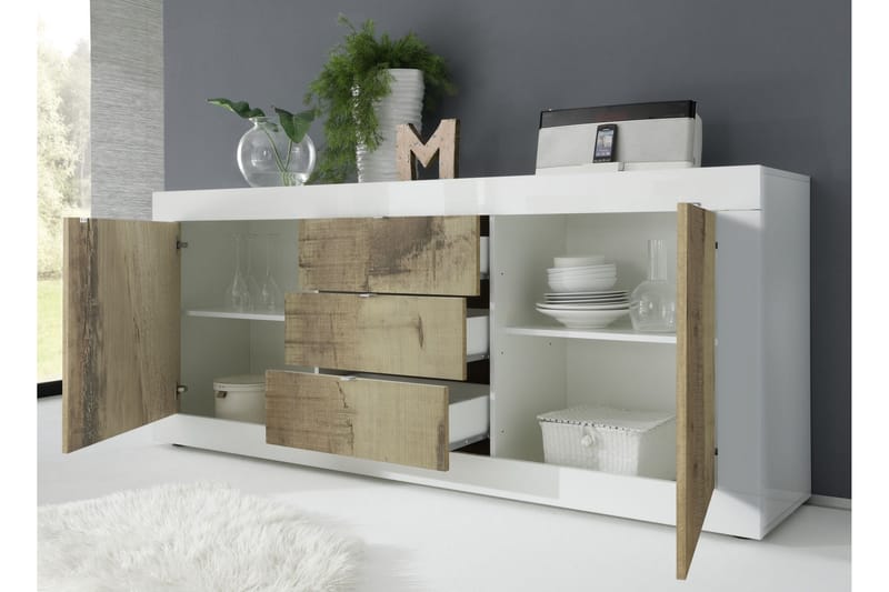 DINAMI Sideboard 210x43 cm Vit Högglans - Förvaring - Förvaringsmöbler - Skänkar & sideboards