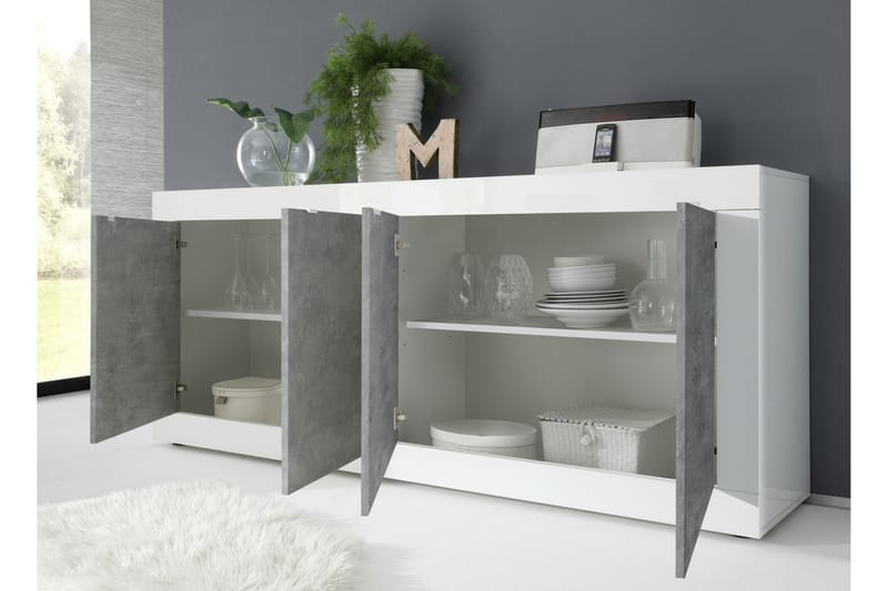 DINAMI Skänk 102x43 cm Vit Högglans/Grå - Förvaring - Förvaringsmöbler - Skänkar & sideboards