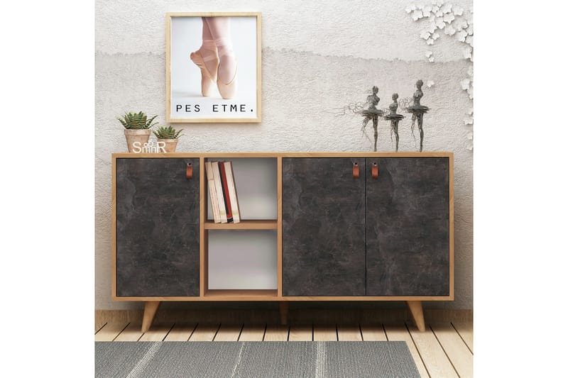 ELLINA Skänk Läderbeslag Grå/Trä - Grå/Trä - Förvaring - Förvaringsmöbler - Skänkar & sideboards
