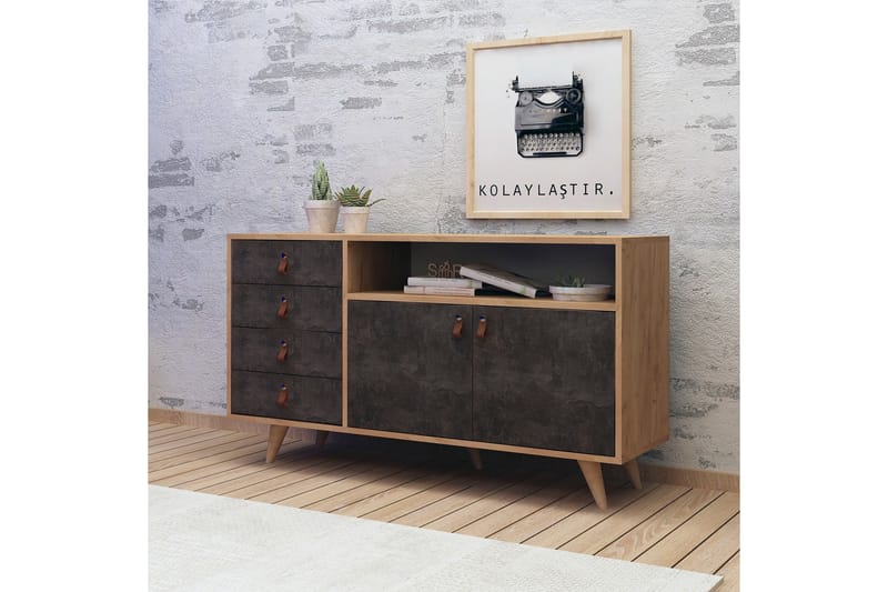 ELLINA Skänk Läderbeslag Mörk Trä - Mörk Trä - Förvaring - Förvaringsmöbler - Skänkar & sideboards