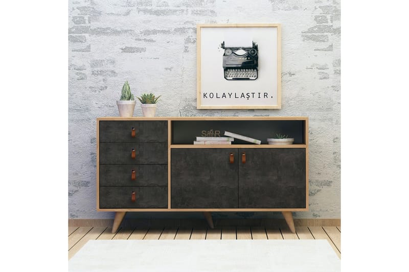 ELLINA Skänk Läderbeslag Mörk Trä - Mörk Trä - Förvaring - Förvaringsmöbler - Skänkar & sideboards