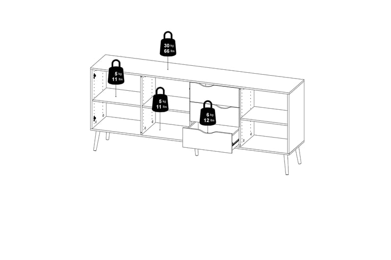 GLACIA Sideboard 40x196 cm Vit/Natur - Skänkar & sideboards