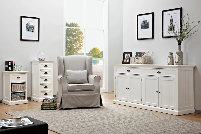 Hampton Lantlig Skänk med 2 Lådor + 4 Skåp - Vit - Förvaring - Förvaringsmöbler - Skänkar & sideboards