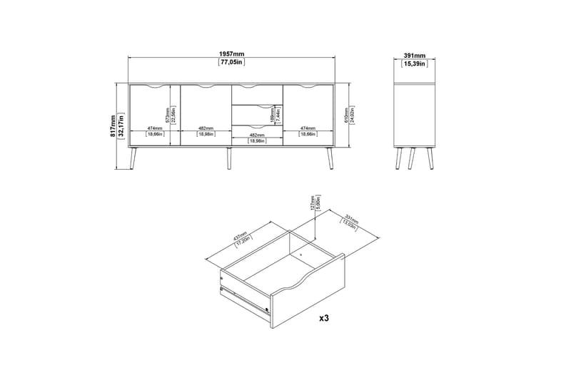 Hostafranc Sideboard 40x196 cm - Vit|Natur - Förvaring - Förvaringsmöbler - Skänkar & sideboards