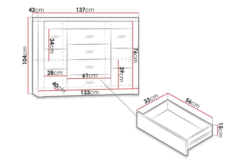 Indianapolis Skänk 137x42x104 cm - Beige|Brun - Förvaring - Förvaringsmöbler - Skänkar & sideboards