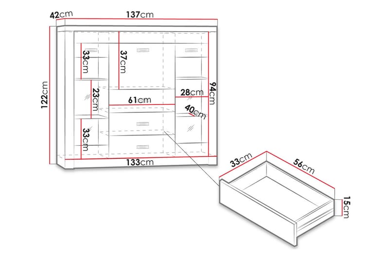 Indianapolis Skänk 137x42x122 cm - Brun - Förvaring - Förvaringsmöbler - Skänkar & sideboards