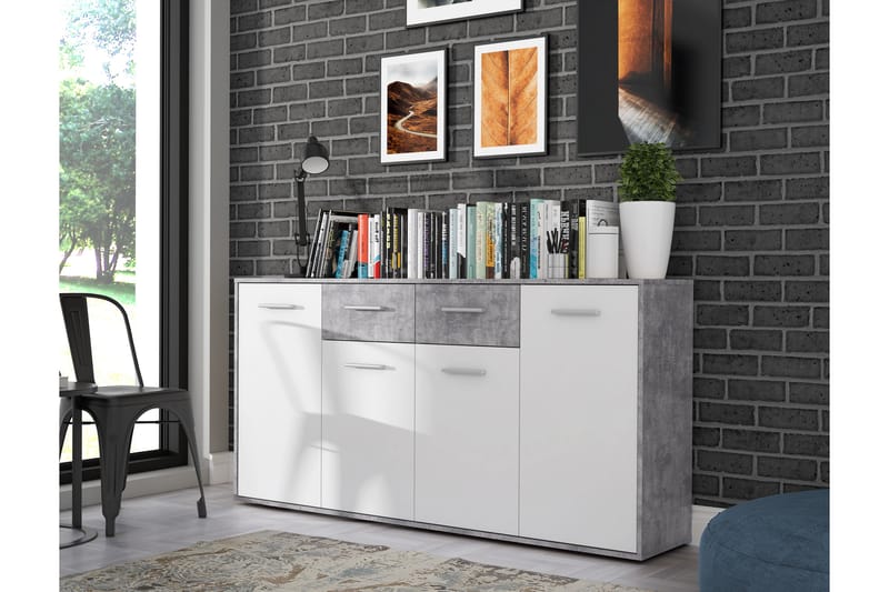 JUNAH Skänk 34x162 cm Vit - Grå - Förvaring - Förvaringsmöbler - Skänkar & sideboards