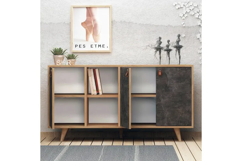 Mod Design Skänk Läderbeslag - Grå/Trä - Förvaring - Förvaringsmöbler - Skänkar & sideboards