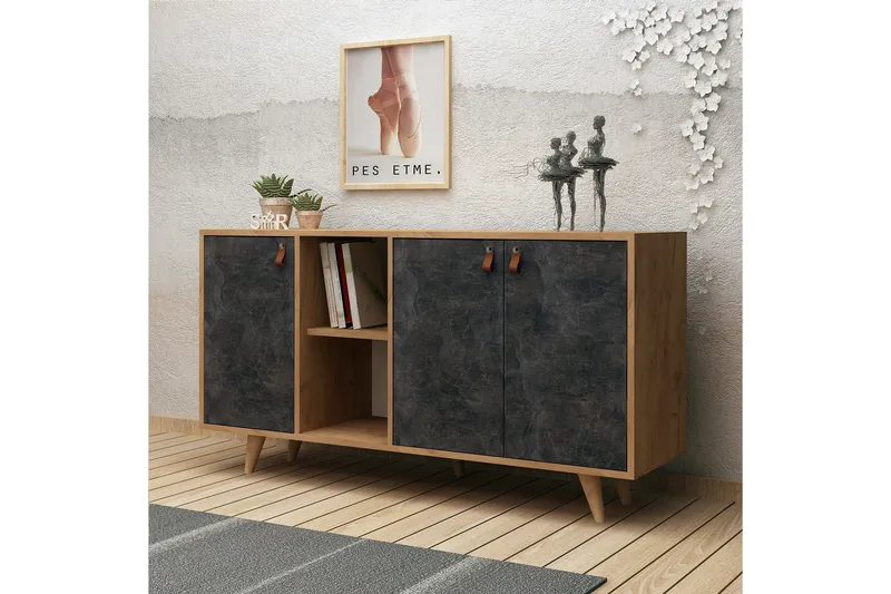 Mod Design Skänk Läderbeslag - Grå/Trä - Förvaring - Förvaringsmöbler - Skänkar & sideboards