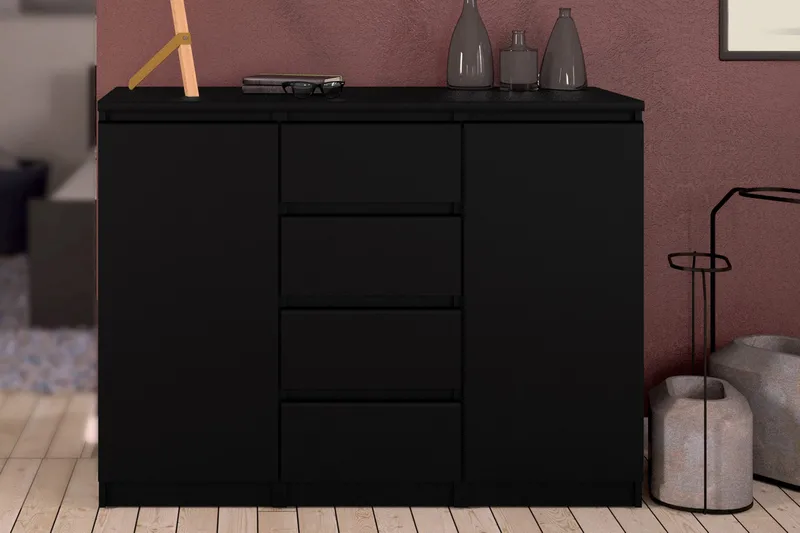 Naia Skänk med 2 Dörrar + 4 Lådor - Mattsvart - Förvaring - Förvaringsmöbler - Skänkar & sideboards