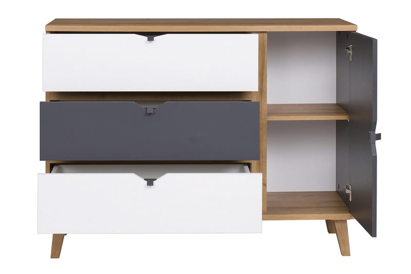 NORRHACE Skänk 120 Vit/Grå/Trä - Vit/Grå/Trä - Förvaring - Förvaringsmöbler - Skänkar & sideboards