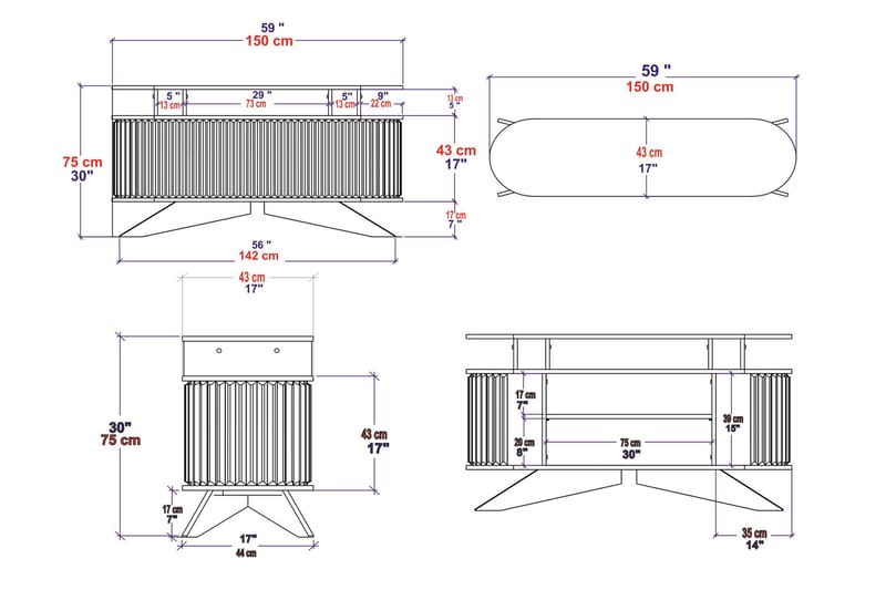 OBURUS Sideboard 43x75x150 cm Ek - Förvaring - Förvaringsmöbler - Skänkar & sideboards