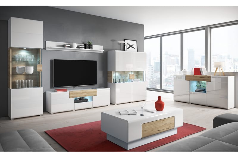 SHANIE Sideboard Trä/Vit - Ek/Vit högglans - Förvaring - Förvaringsmöbler - Skänkar & sideboards