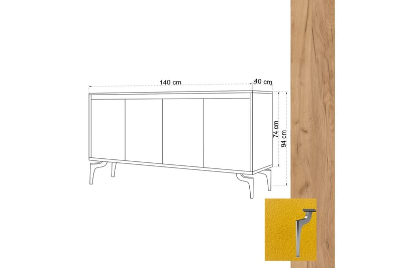 SIDEBOARD 40x140 cm Natur/Brun/Röd - Skänkar & sideboards