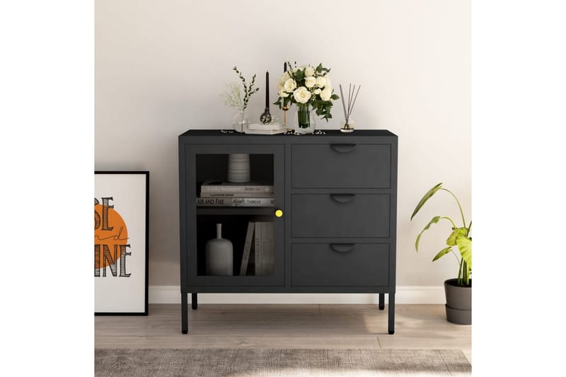 Skänk antracit 75x35x70 cm stål och härdat glas - Grå - Förvaring - Förvaringsmöbler - Skänkar & sideboards