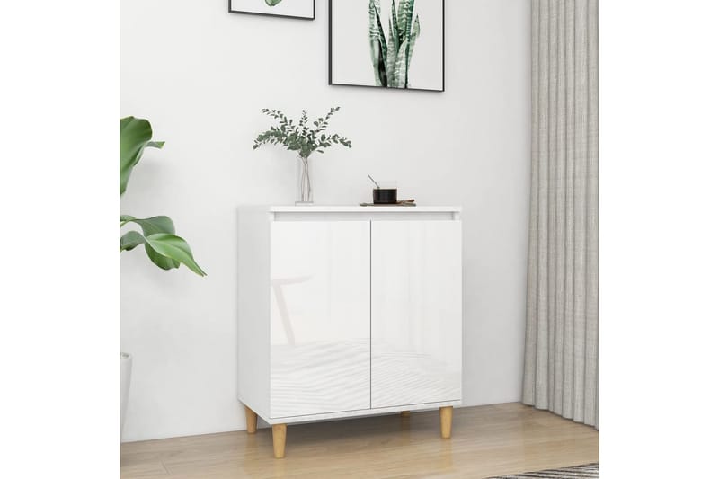 Skänk massiva träben vit högglans 60x35x70 cm spånskiva - Vit högglans - Förvaring - Förvaringsmöbler - Skänkar & sideboards